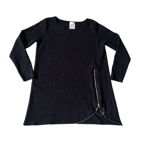 Fleur De Lis Black Long Sleeve Tunic Sweater With Zipper Detail Size L Soft - Picture 1 of 7